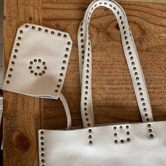 Latico White Studded leather handbag, tote, crossbody, shoulder - Picture 6 of 9